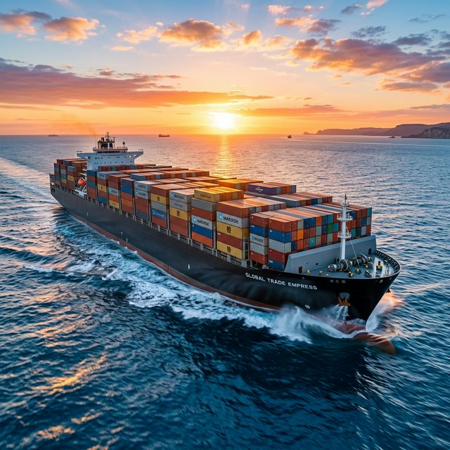 Majestic Container Ship Navigating Oceans